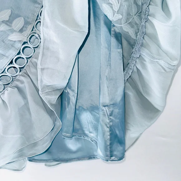 NWT SELFIE LESLIE Caspar Leafy Romantic EMBROIDERED DRESS Mod BABY BLUE WOMENS S - Picture 7 of 11